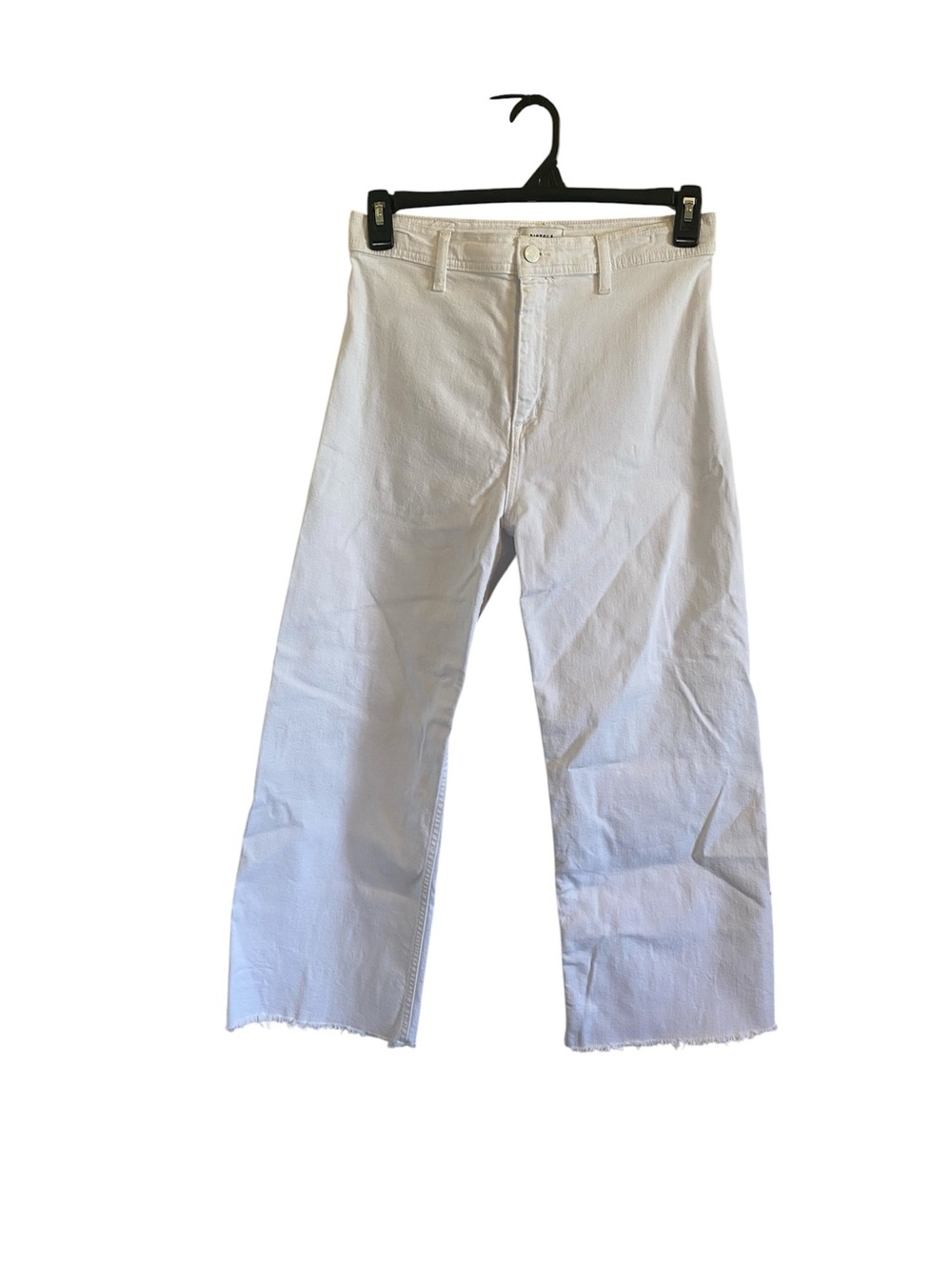 Pistola Penny High Rise White Cropped Wide Leg Raw Hem Jeans.